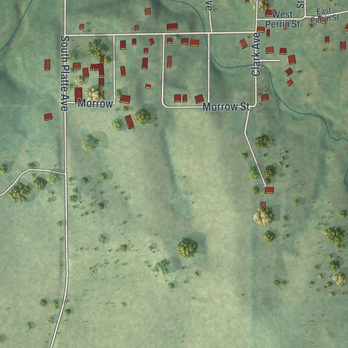 Second close-up of the map of Edgerton, Missouri print showing more streets and buildings
