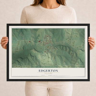 Map of Edgerton, Missouri, 12 x 18 inch print in a black wood frame