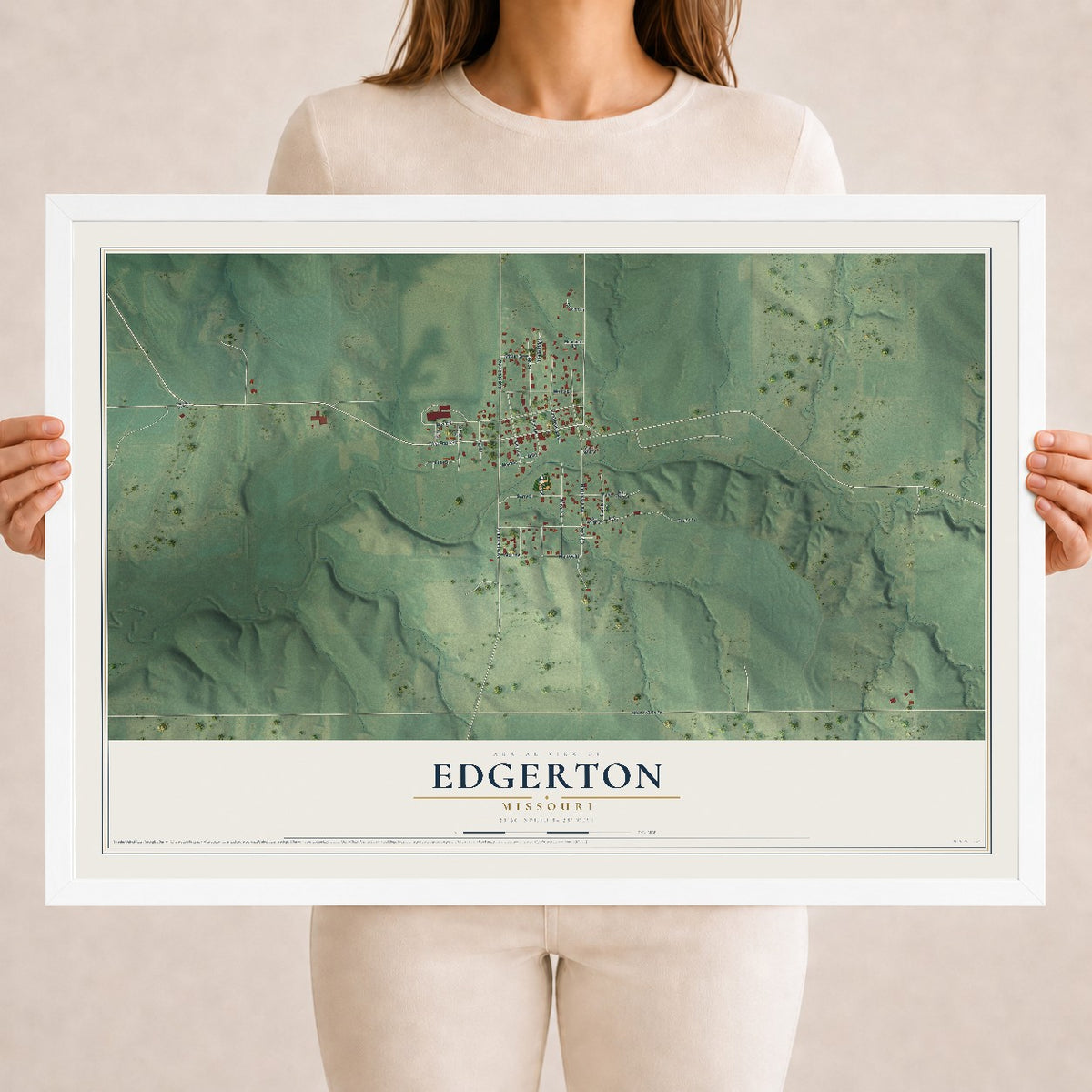 Map of Edgerton, Missouri, 18 x 24 inch print in a white wood frame