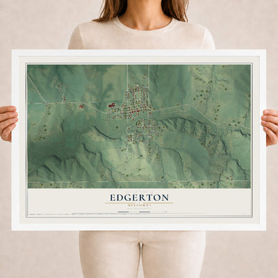 Map of Edgerton, Missouri, 18 x 24 inch print in a white wood frame
