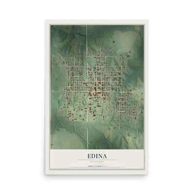 Map of Edina, Missouri, 12 x 18 inch unframed archival matte print
