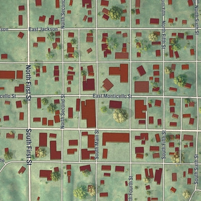 Close-up of the map of Edina, Missouri print showing street and building detail