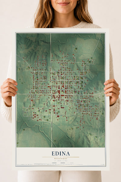 Map of Edina, Missouri, 18 x 24 inch unframed archival matte print