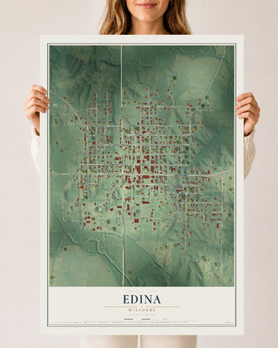 Map of Edina, Missouri, 24 x 36 inch unframed archival matte print