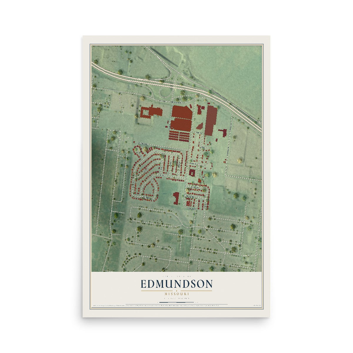 Map of Edmundson, Missouri, 12 x 18 inch unframed archival matte print