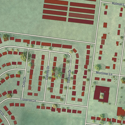 Close-up of the map of Edmundson, Missouri print showing street and building detail