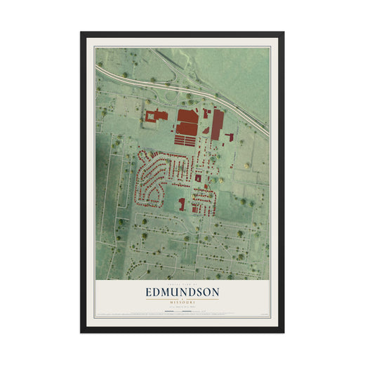 Map of Edmundson, Missouri, 12 x 18 inch print in a black wood frame