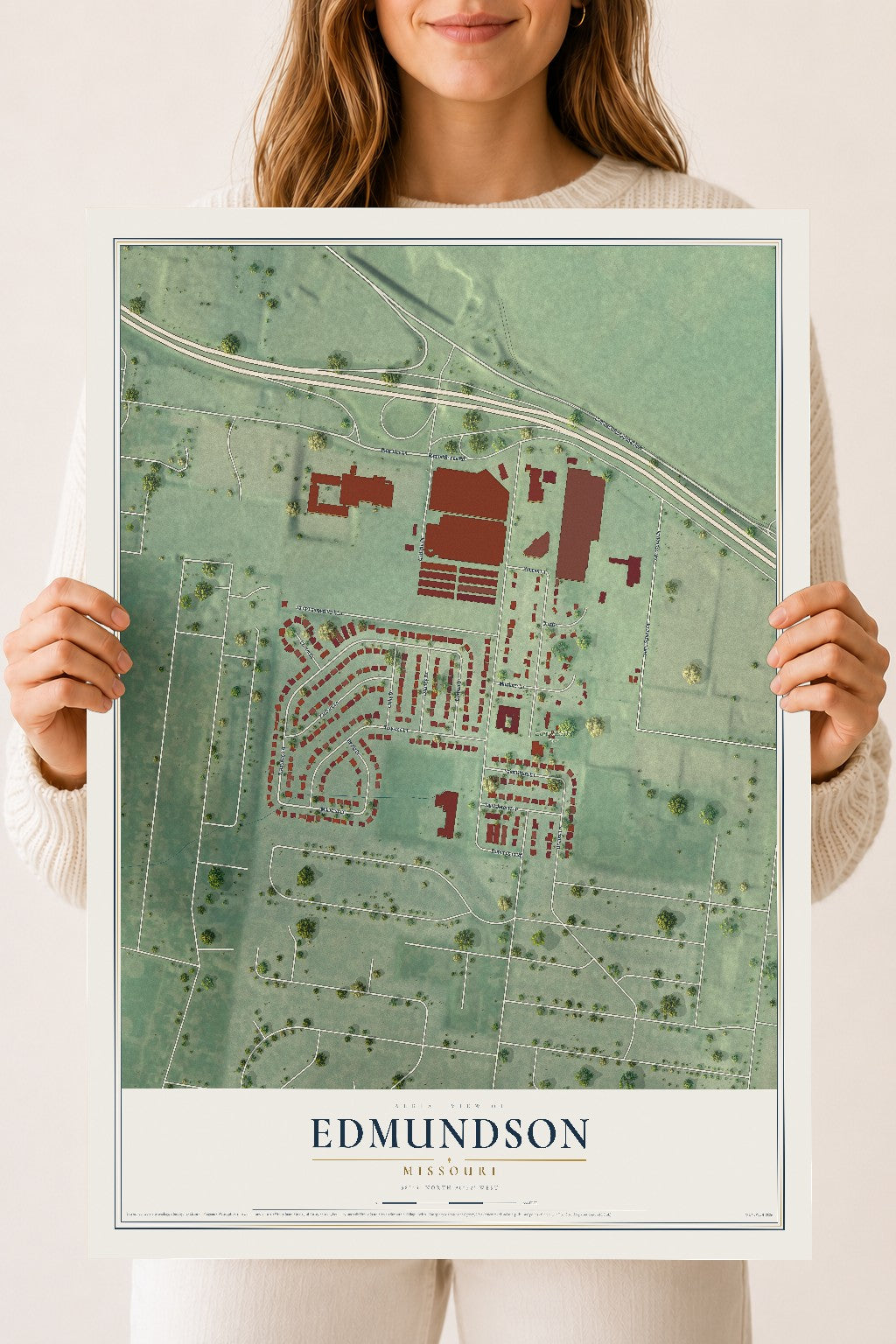 Map of Edmundson, Missouri, 18 x 24 inch unframed archival matte print