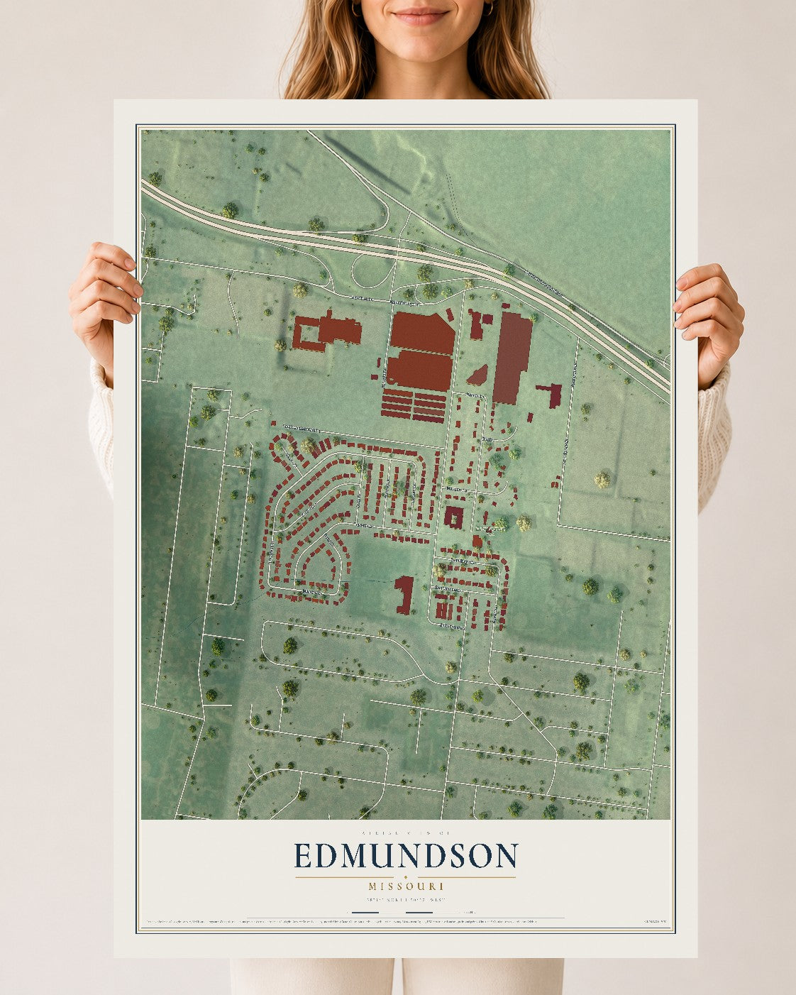 Map of Edmundson, Missouri, 24 x 36 inch unframed archival matte print