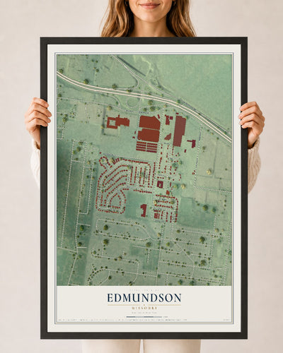 Map of Edmundson, Missouri, 24 x 36 inch print in a black wood frame
