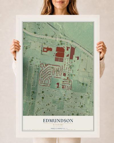 Map of Edmundson, Missouri, 24 x 36 inch print in a white wood frame