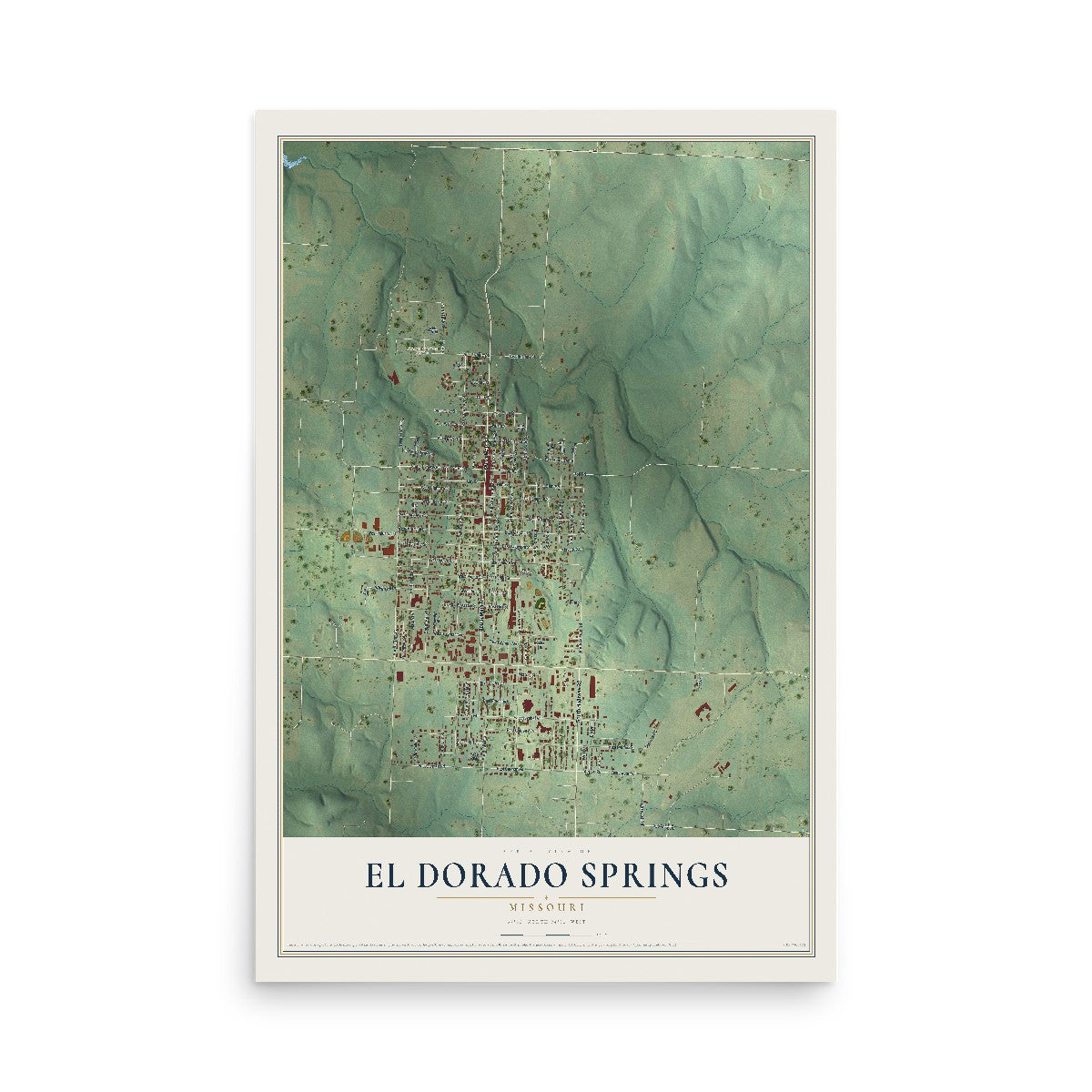 Map of El Dorado Springs, Missouri, 12 x 18 inch unframed archival matte print