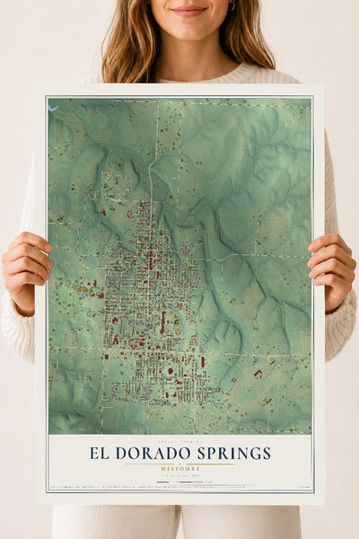 Map of El Dorado Springs, Missouri, 18 x 24 inch unframed archival matte print