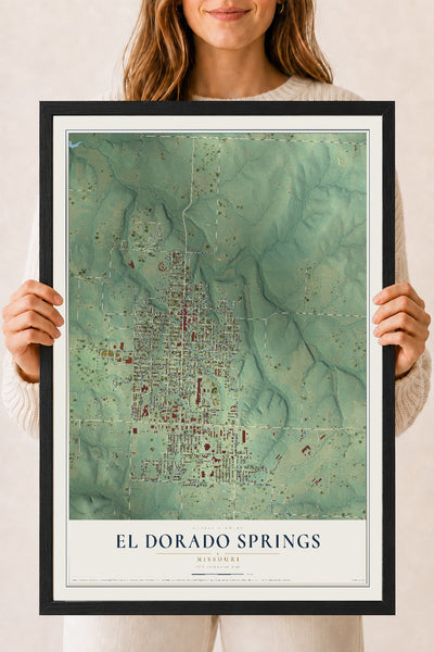 Map of El Dorado Springs, Missouri, 18 x 24 inch print in a black wood frame