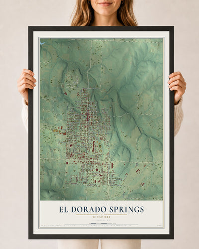 Map of El Dorado Springs, Missouri, 24 x 36 inch print in a black wood frame