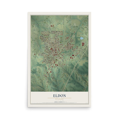 Map of Eldon, Missouri, 12 x 18 inch unframed archival matte print