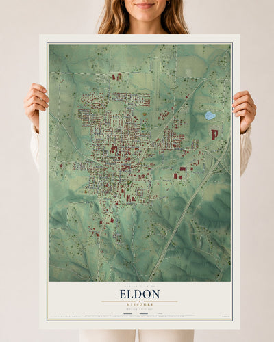 Map of Eldon, Missouri, 24 x 36 inch unframed archival matte print
