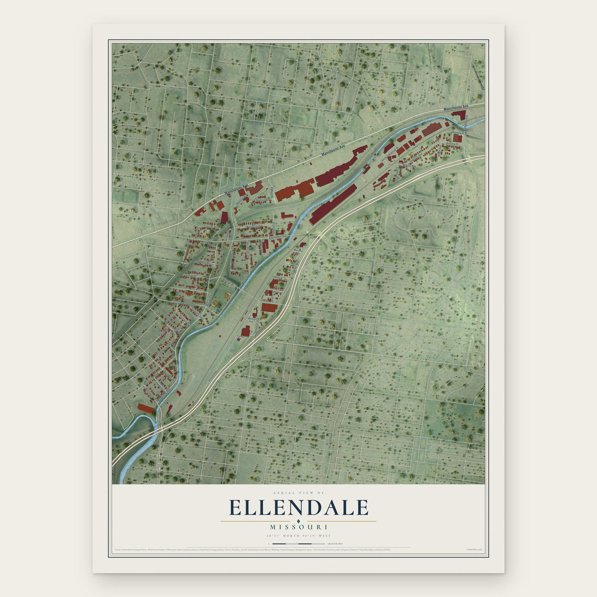 Ellendale, Missouri map print, the full design