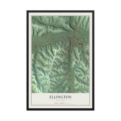 Map of Ellington, Missouri, 12 x 18 inch print in a black wood frame