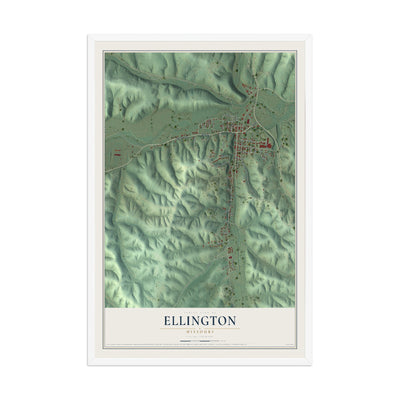 Map of Ellington, Missouri, 12 x 18 inch print in a white wood frame