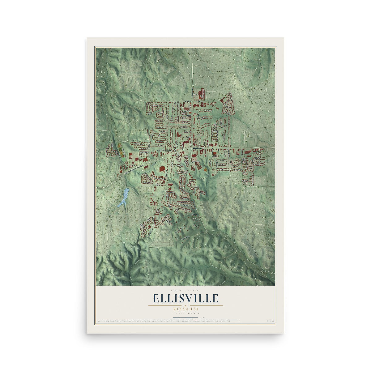 Map of Ellisville, Missouri, 12 x 18 inch unframed archival matte print
