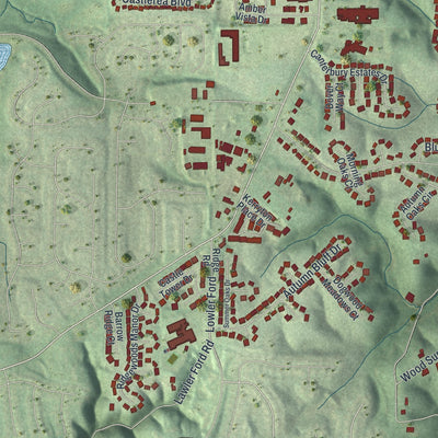 Second close-up of the map of Ellisville, Missouri print showing more streets and buildings