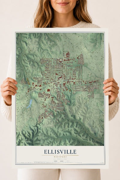 Map of Ellisville, Missouri, 18 x 24 inch unframed archival matte print