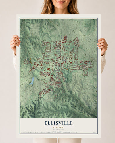 Map of Ellisville, Missouri, 24 x 36 inch unframed archival matte print