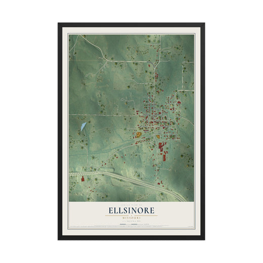Map of Ellsinore, Missouri, 12 x 18 inch print in a black wood frame