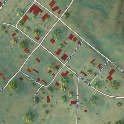 Close-up of the map of Elmer, Missouri print showing street and building detail