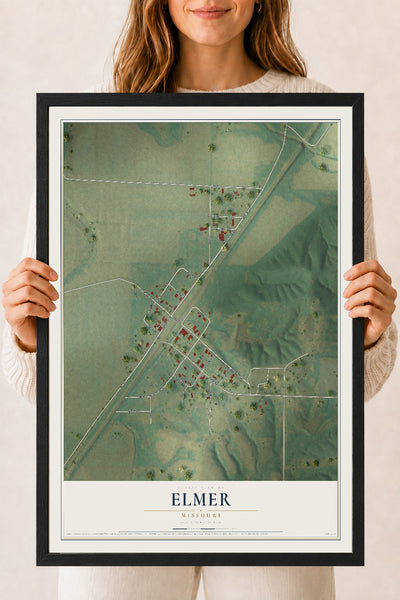 Map of Elmer, Missouri, 18 x 24 inch print in a black wood frame