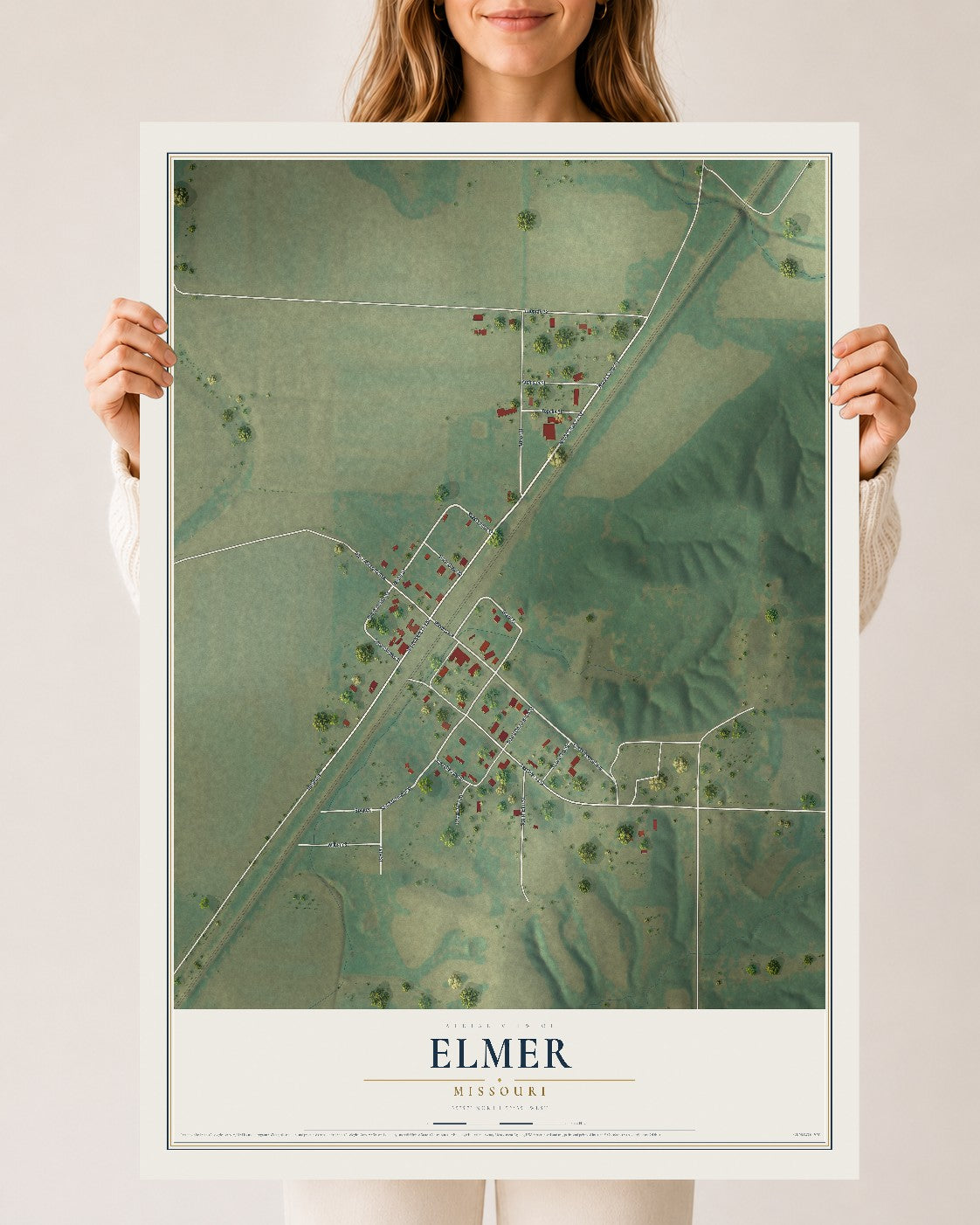 Map of Elmer, Missouri, 24 x 36 inch unframed archival matte print