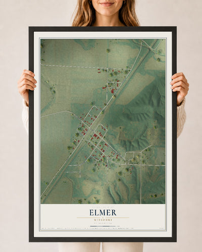 Map of Elmer, Missouri, 24 x 36 inch print in a black wood frame