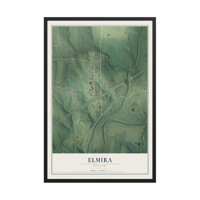Map of Elmira, Missouri, 12 x 18 inch print in a black wood frame