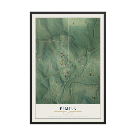Map of Elmira, Missouri, 12 x 18 inch print in a black wood frame