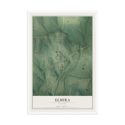 Map of Elmira, Missouri, 12 x 18 inch print in a white wood frame