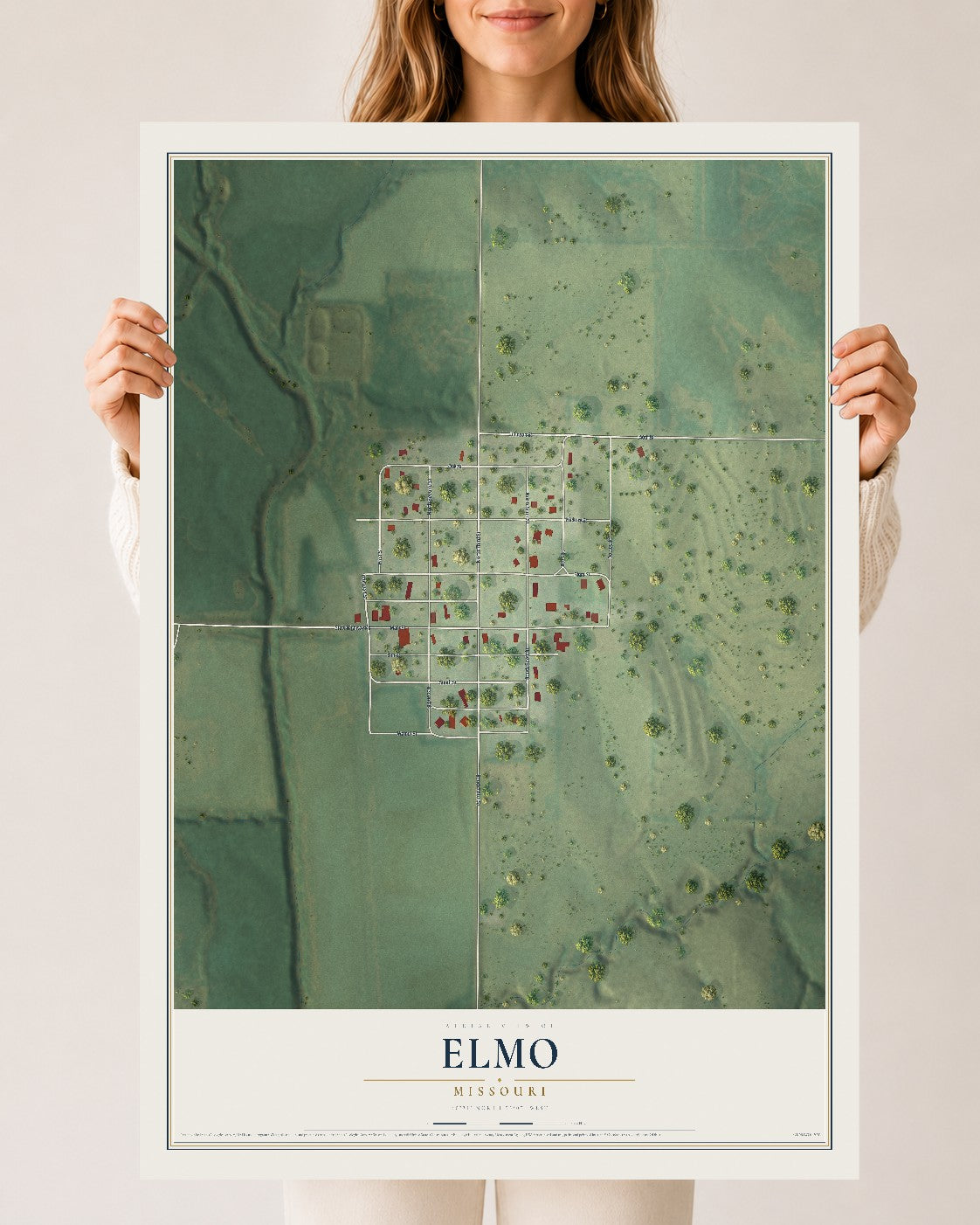 Map of Elmo, Missouri, 24 x 36 inch unframed archival matte print