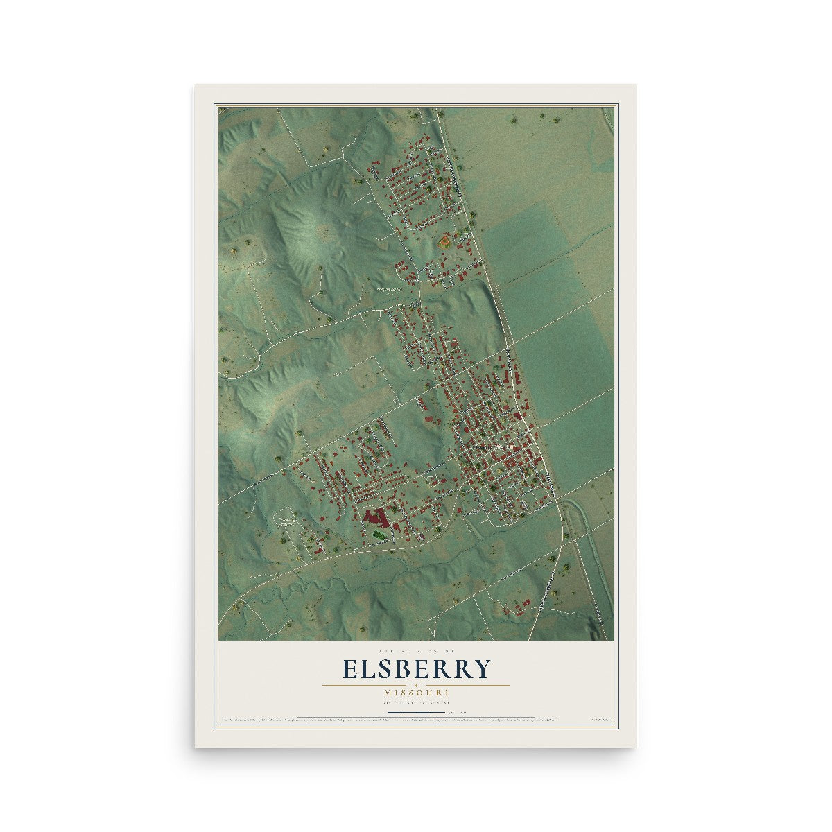 Map of Elsberry, Missouri, 12 x 18 inch unframed archival matte print