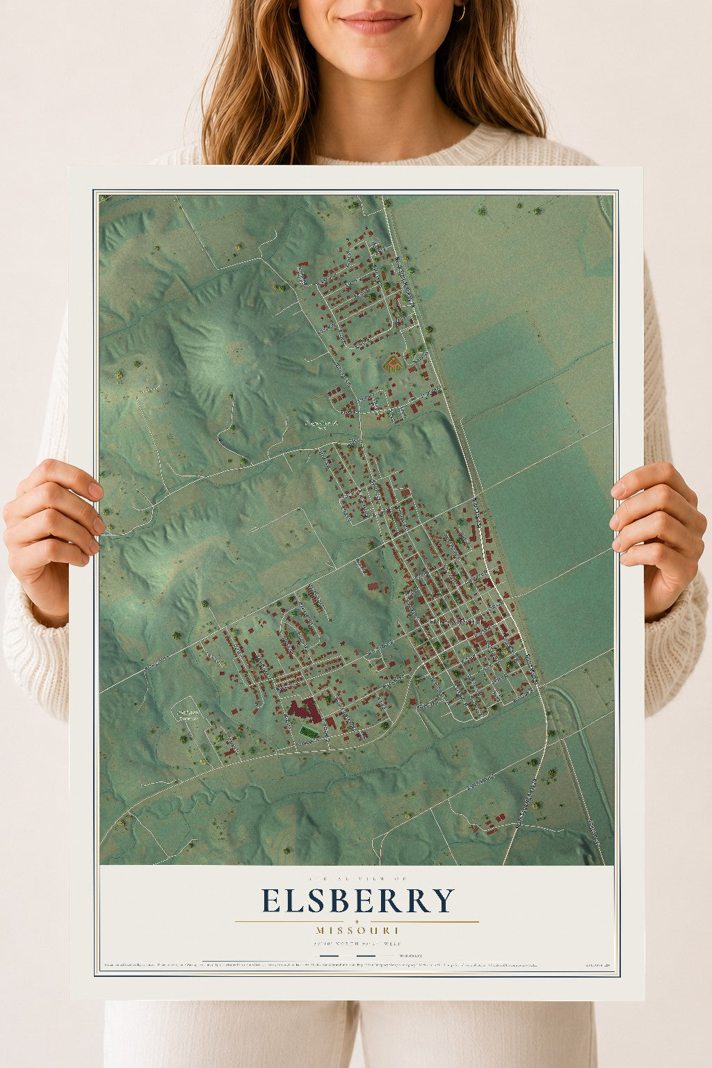 Map of Elsberry, Missouri, 18 x 24 inch unframed archival matte print