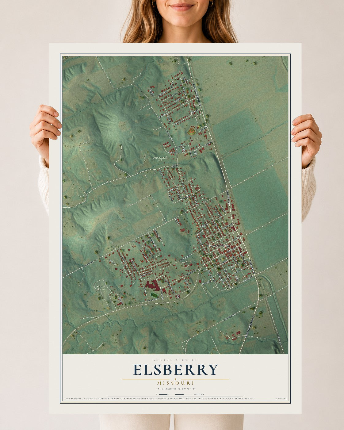 Map of Elsberry, Missouri, 24 x 36 inch unframed archival matte print