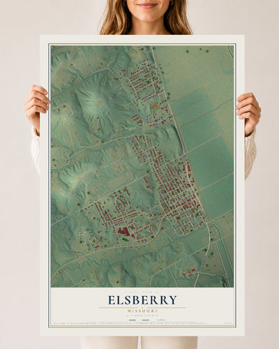 Map of Elsberry, Missouri, 24 x 36 inch unframed archival matte print
