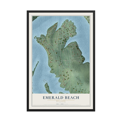 Map of Emerald Beach, Missouri, 12 x 18 inch print in a black wood frame
