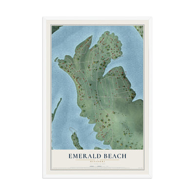 Map of Emerald Beach, Missouri, 12 x 18 inch print in a white wood frame