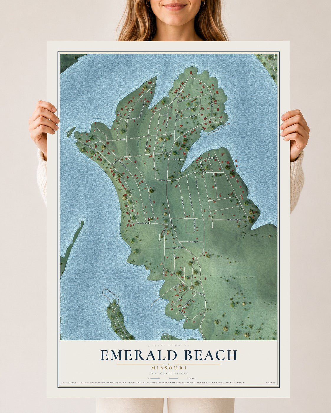 Map of Emerald Beach, Missouri, 24 x 36 inch unframed archival matte print
