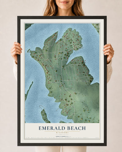 Map of Emerald Beach, Missouri, 24 x 36 inch print in a black wood frame