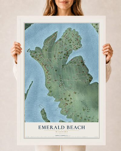 Map of Emerald Beach, Missouri, 24 x 36 inch print in a white wood frame