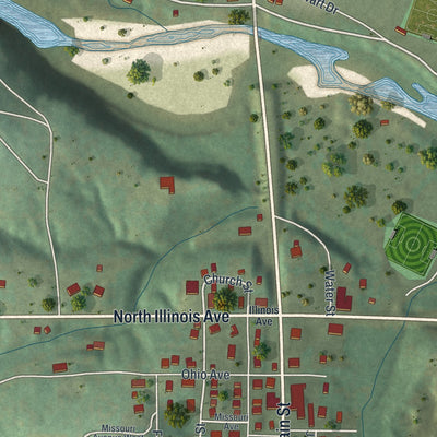 Close-up of the map of Eminence, Missouri print showing street and building detail