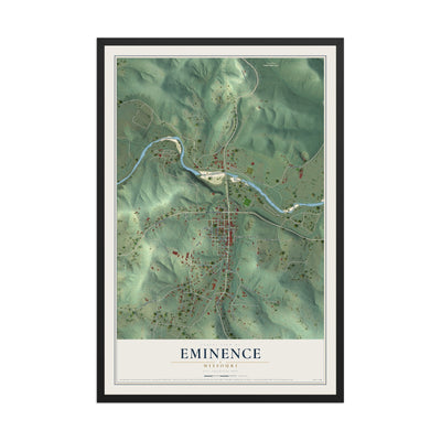 Map of Eminence, Missouri, 12 x 18 inch print in a black wood frame