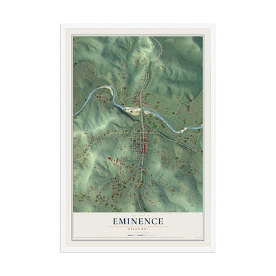 Map of Eminence, Missouri, 12 x 18 inch print in a white wood frame