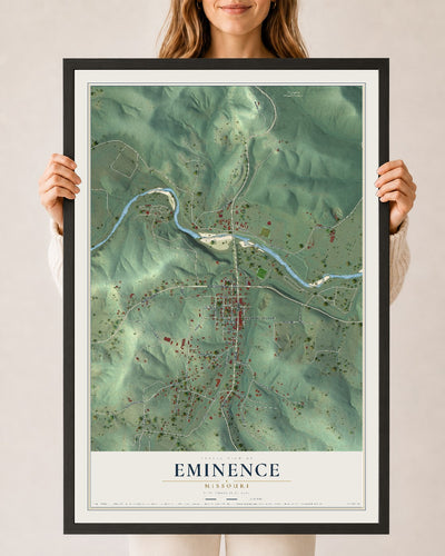 Map of Eminence, Missouri, 24 x 36 inch print in a black wood frame